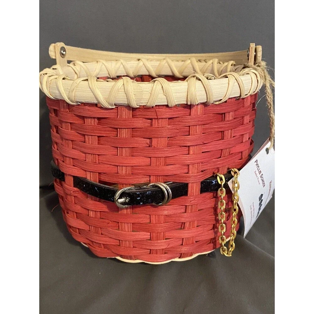 Handmade Christmas Basket Santa Claus Phyllis Schoenberg 6” With Handle Belt
